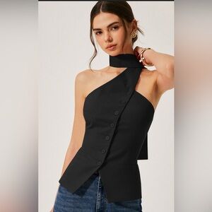 Commense Elegant Black One-Shoulder Blouse